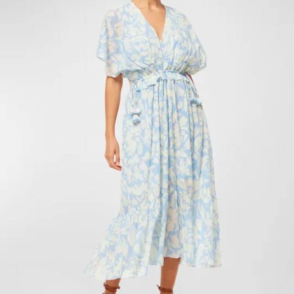 Misa Los Angeles Malia Dress Patmos Sky Blue midi summer dress size large boho